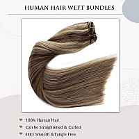 Sew In Hair Extensions Real Human Hair Balayage Ash Brown To Honey Blonde Highlights Weft Hair Extensions Human Hair 14Inch 80G