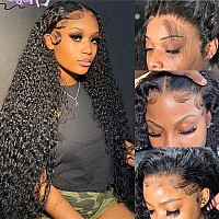 GLOWNINA 180 Density Deep Wave Lace Front Wigs Human Hair HD Transparent Wet and Wavy Glueless Wigs Pre Plucked with Baby Hair 13x4 Curly Lace Frontal Wigs for Black Women