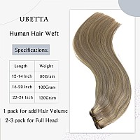 Sew In Hair Extensions Real Human Hair Weft Hair Extensions Human Hair Bundles 12 Inch 80G Ash Blonde Balayage Blonde Highlight