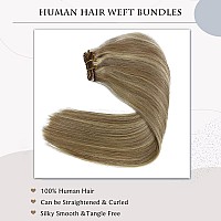 Sew In Hair Extensions Real Human Hair Weft Hair Extensions Human Hair Bundles 12 Inch 80G Ash Blonde Balayage Blonde Highlight