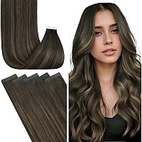 Fshine Human Tape In Hair Extensions Balayage Darkest Brown To Chestnut Brown Extensions Straight Silky Invisible Tape In Hair E