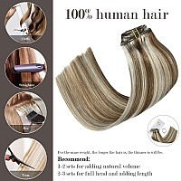 Honsoo Clip In Remy Hair Extensions Light Brown To Blonde Highlights Balayage Hair 70G 12Inch Real Hair Extensions Natural Soft