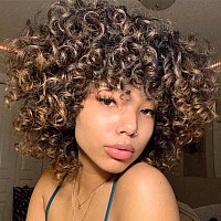 AIDUSA Short Loose Curly Wigs for Black Women Ombre Wig Fluffy Weave Curl Afro Wig for Black Women Synthetic Hair Wig Natural Half Wigs for Women Soft Hair Blonde Wigs (#T30 Black to Light Brown)