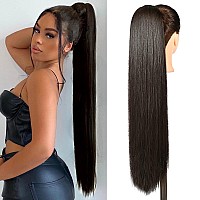 SEIKEA Ponytail Extensions Drawstring Long Straight Fake Pony Tail Natural Soft Clip in Hair Extension Synthetic Heat Resistant Hairpiece 32 Inch 165 Gram Black Brown