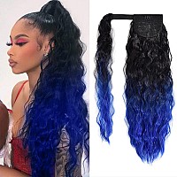 Yeame Corn Wave Ponytail Extension Clip In 22 Inch Long Wavy Curly Wrap Around Pony Tail Synthetic Ponytail Hair Extainson For