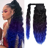 Yeame Corn Wave Ponytail Extension Clip In 22 Inch Long Wavy Curly Wrap Around Pony Tail Synthetic Ponytail Hair Extainson For