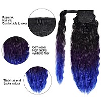 Yeame Corn Wave Ponytail Extension Clip In 22 Inch Long Wavy Curly Wrap Around Pony Tail Synthetic Ponytail Hair Extainson For