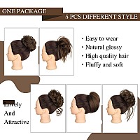 Hmd 5 Pieces Messy Hair Bun Hairpiece Tousled Updo For Women Hair Extension Ponytail Scrunchies With Elastic Rubber Band Long Up