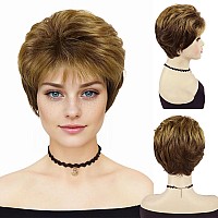 Gnimegil Golden Brown Wigs Short Curly Hair With Bangs Daily Party Wigs For White Women Wig Costume Natural Looking Synthetic Wi