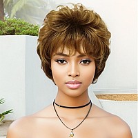 Gnimegil Golden Brown Wigs Short Curly Hair With Bangs Daily Party Wigs For White Women Wig Costume Natural Looking Synthetic Wi