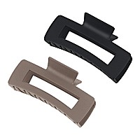 Black Hair Claw Clips Large Hair Clips for Women Girls, 4.2'' Matte Rectangle Hair Clips for Thick Hair, 2 Packs (Black& Khaki)