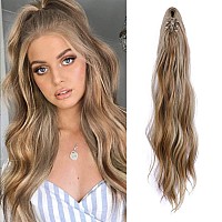 Lommel Ponytail Extensions Claw Clip Ponytail Extensions for Women 20 Inch Long Wavy Ponytail Extensions Fluffy Synthetic Ponytail Hairpiece Natural Soft Daily Use (24H27)