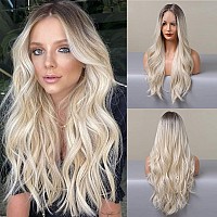 EMMOR Platinum Blonde Wig Lace Front Wig Long Body Wave Wigs for Women Ombre White Synthetic Wig Heat Resitant Synthetic Wigs