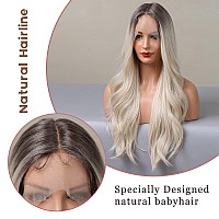 EMMOR Platinum Blonde Wig Lace Front Wig Long Body Wave Wigs for Women Ombre White Synthetic Wig Heat Resitant Synthetic Wigs