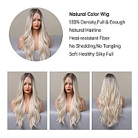 EMMOR Platinum Blonde Wig Lace Front Wig Long Body Wave Wigs for Women Ombre White Synthetic Wig Heat Resitant Synthetic Wigs