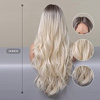 EMMOR Platinum Blonde Wig Lace Front Wig Long Body Wave Wigs for Women Ombre White Synthetic Wig Heat Resitant Synthetic Wigs