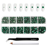 Beadsland Rhinestones for Makeup,8 Sizes 2500pcs Green Flatback Rhinestones Face Gems for Nails Crafts with Tweezers and Wax Pencil,Emerald,SS4-SS30