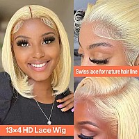 Huiwanyan Blonde Wig Human Hair 613 Bob Wig Human Hair Glueless 13X4 Hd Blonde Lace Front Wigs Human Hair Pre Plucked 180 Densi