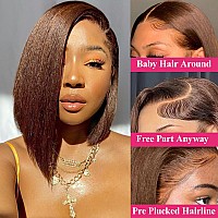 Huiwanyan Chocolate Brown Lace Front Bob Wig Human Hair 13X4 Hd Lace Front Wigs Human Hair Pre Plucked Short Straight Bob Lace F