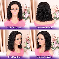 Huiwanyan Curly Wigs Human Hair 13X4 Hd Deep Wave Lace Front Wigs Human Hair Pre Plucked 12 Inch Bob Wig Human Hair Short Curly