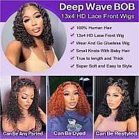 Huiwanyan Curly Wigs Human Hair 13X4 Hd Deep Wave Lace Front Wigs Human Hair Pre Plucked 12 Inch Bob Wig Human Hair Short Curly