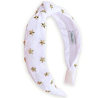 FROG SAC Star Studded Knot Headband for Girls, White Knotted Headbands for Kids, Cute Stud Hair Bands, Little Girl Velvet Hair Accessories, Gold Stars Hairband, No Slip Fashion Head Band