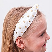 FROG SAC Star Studded Knot Headband for Girls, White Knotted Headbands for Kids, Cute Stud Hair Bands, Little Girl Velvet Hair Accessories, Gold Stars Hairband, No Slip Fashion Head Band