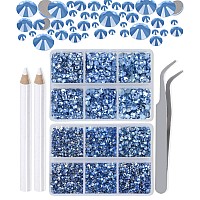 Lpbeads 6000 Pieces Lt Sapphire Non Hotfix Rhinestones 6 Sizes Round Crystal Glass Flat Back Rhinestones With Tweezers And Picki