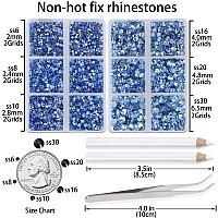 Lpbeads 6000 Pieces Lt Sapphire Non Hotfix Rhinestones 6 Sizes Round Crystal Glass Flat Back Rhinestones With Tweezers And Picki