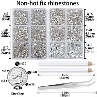 Lpbeads 6000 Pieces Clear Non Hotfix Rhinestones 6 Sizes Round Crystal Glass Flat Back Rhinestones With Tweezers And Picking Pen