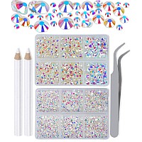 Lpbeads 6000 Pieces Paradise Shine Non Hotfix Rhinestones 6 Sizes Round Crystal Glass Flat Back Rhinestones With Tweezers And Pi