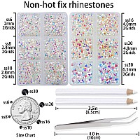 Lpbeads 6000 Pieces Paradise Shine Non Hotfix Rhinestones 6 Sizes Round Crystal Glass Flat Back Rhinestones With Tweezers And Pi