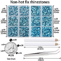 Lpbeads 6000 Pieces Lake Blue Non Hotfix Rhinestones 6 Sizes Round Crystal Glass Flat Back Rhinestones With Tweezers And Picking