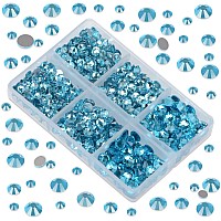 Lpbeads 6000 Pieces Lake Blue Non Hotfix Rhinestones 6 Sizes Round Crystal Glass Flat Back Rhinestones With Tweezers And Picking