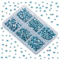 Lpbeads 6000 Pieces Lake Blue Non Hotfix Rhinestones 6 Sizes Round Crystal Glass Flat Back Rhinestones With Tweezers And Picking