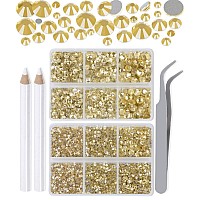 Lpbeads 6000 Pieces Jonquil Non Hotfix Rhinestones 6 Sizes Round Crystal Glass Flat Back Rhinestones With Tweezers And Picking P