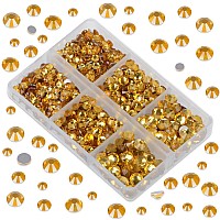 Lpbeads 6000 Pieces Topaz Non Hotfix Rhinestones 6 Sizes Round Crystal Glass Flat Back Rhinestones With Tweezers And Picking Pen