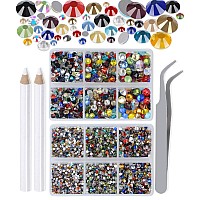 Lpbeads 6000 Pieces Mixed Color Non Hotfix Rhinestones 6 Sizes Round Crystal Glass Flat Back Rhinestones With Tweezers And Picki