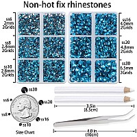 LPBeads 6000 Pieces Peacock Blue Zircon Non Hotfix Rhinestones 6 Sizes Round Crystal Glass Flat Back Rhinestones with Tweezers and Picking Pen for Nail Art Crafts Clothes Bags DIY