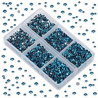 LPBeads 6000 Pieces Peacock Blue Zircon Non Hotfix Rhinestones 6 Sizes Round Crystal Glass Flat Back Rhinestones with Tweezers and Picking Pen for Nail Art Crafts Clothes Bags DIY