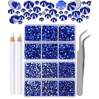 LPBeads 6000 Pieces Sapphire Non Hotfix Rhinestones 6 Sizes Round Crystal Glass Flat Back Rhinestones with Tweezers and Picking Pen for Nail Art Crafts Bags DIY