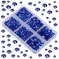 LPBeads 6000 Pieces Sapphire Non Hotfix Rhinestones 6 Sizes Round Crystal Glass Flat Back Rhinestones with Tweezers and Picking Pen for Nail Art Crafts Bags DIY