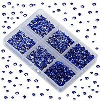 LPBeads 6000 Pieces Sapphire Non Hotfix Rhinestones 6 Sizes Round Crystal Glass Flat Back Rhinestones with Tweezers and Picking Pen for Nail Art Crafts Bags DIY