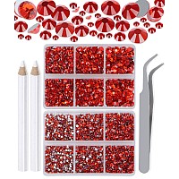 Lpbeads 6000 Pieces Siam Non Hotfix Rhinestones 6 Sizes Round Crystal Glass Flat Back Rhinestones With Tweezers And Picking Pen