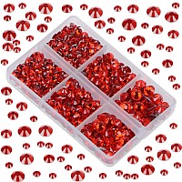 Lpbeads 6000 Pieces Siam Non Hotfix Rhinestones 6 Sizes Round Crystal Glass Flat Back Rhinestones With Tweezers And Picking Pen