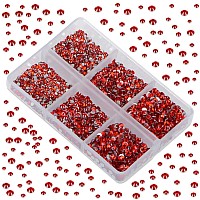 Lpbeads 6000 Pieces Siam Non Hotfix Rhinestones 6 Sizes Round Crystal Glass Flat Back Rhinestones With Tweezers And Picking Pen