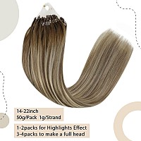 Easyouth Micro Bead Extensions Human Hair Blonde Micro Beads Hair Extensions Balayage Dark Brown To Ash Brown With Medium Blonde