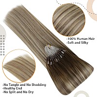 Easyouth Micro Bead Extensions Human Hair Blonde Micro Beads Hair Extensions Balayage Dark Brown To Ash Brown With Medium Blonde