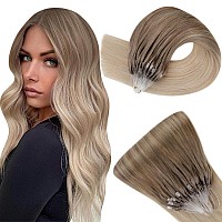 Easyouth Long Micro Hair Extensions Human Hair Micro Beads Hair Extensions Ombre Golden Brown To Golden Blonde Micro Ring Hair E