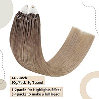 Easyouth Long Micro Hair Extensions Human Hair Micro Beads Hair Extensions Ombre Golden Brown To Golden Blonde Micro Ring Hair E